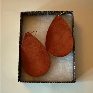 Nickel & Suede Medium Burnt Orange Teardrop Earrings